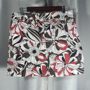 Ann Taylor LOFT Petites Red and Brown Floral Skirt
